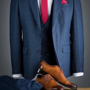 Brand new 3 pieces slim fit  plaid pattern blue,